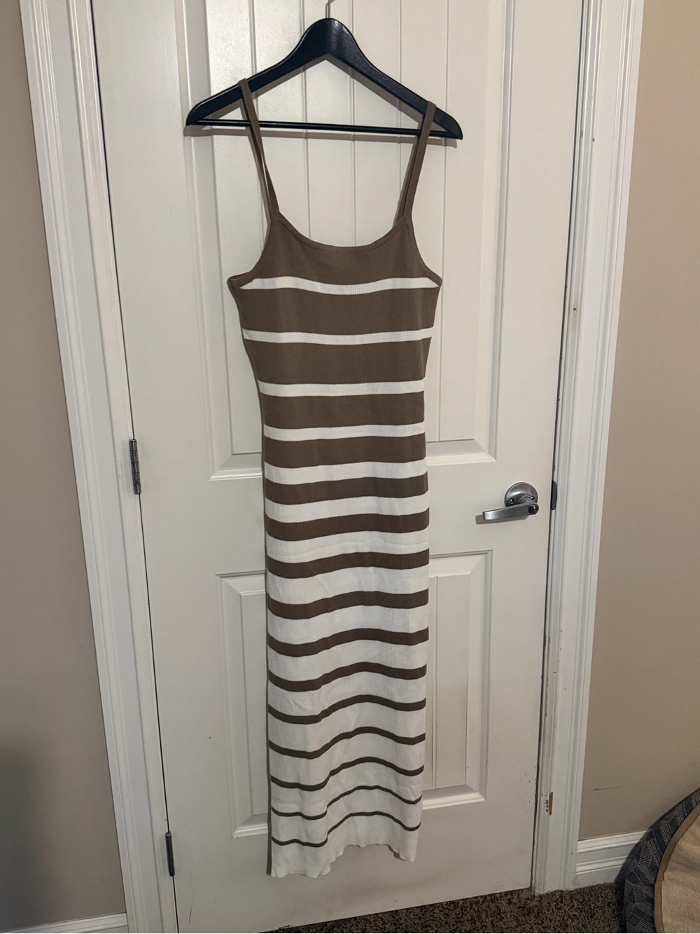 SHEIN Striped Brown and White Slim Maxi Dress